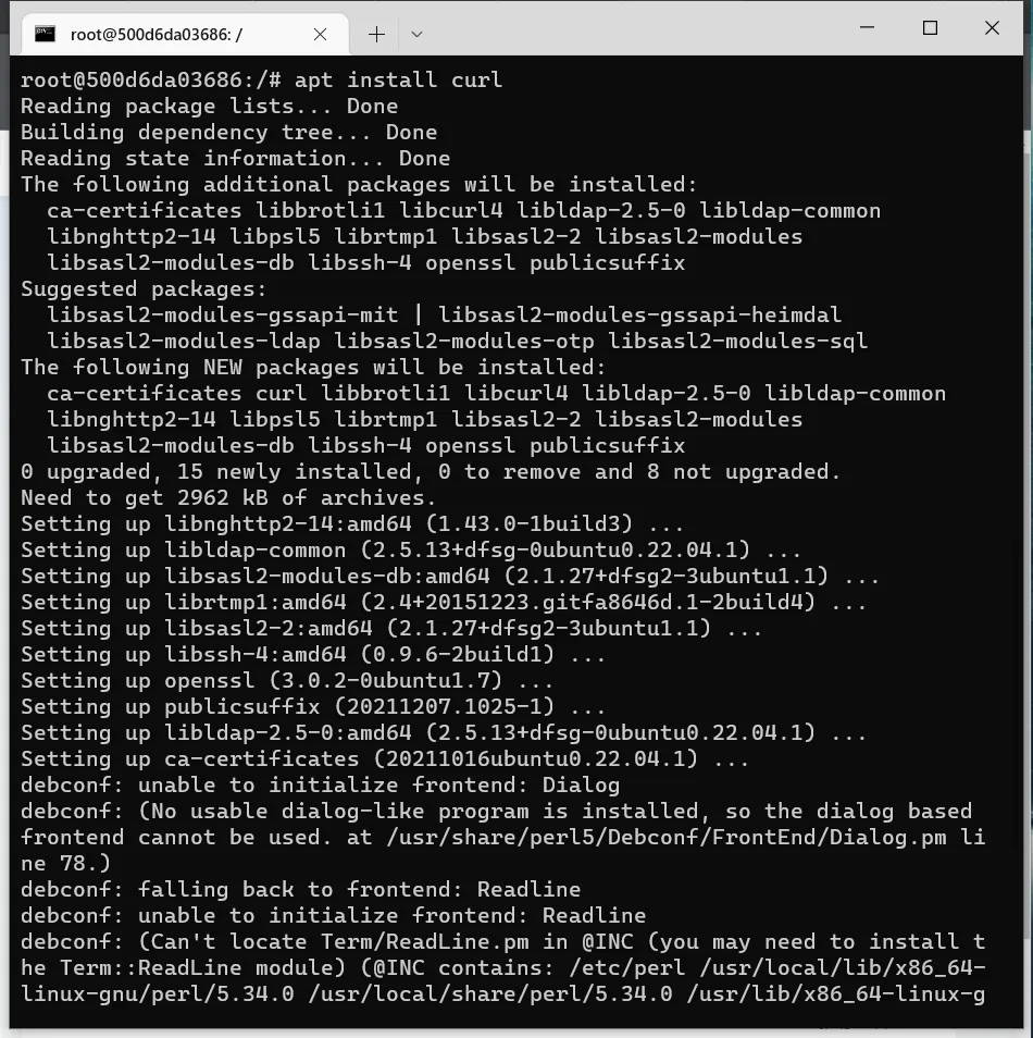 终端内输入apt install curl